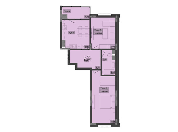 ЖК Аметист: планировка 2-комнатной квартиры 63.11 м²