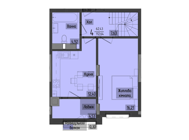 ЖК Аметист: планування 4-кімнатної квартири 111.72 м²