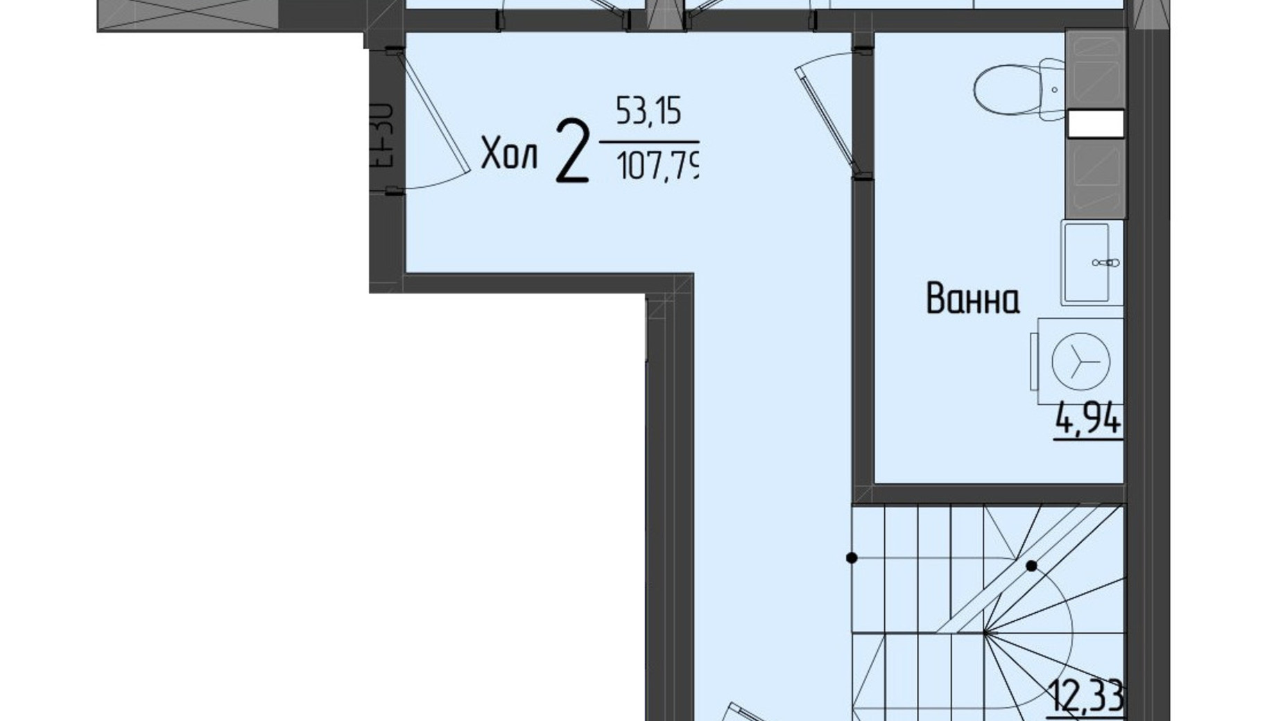 Планировка много­уровневой квартиры в ЖК Аметист 108.24 м², фото 558584