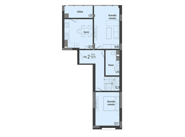 ЖК Аметист: планування 4-кімнатної квартири 108.24 м²