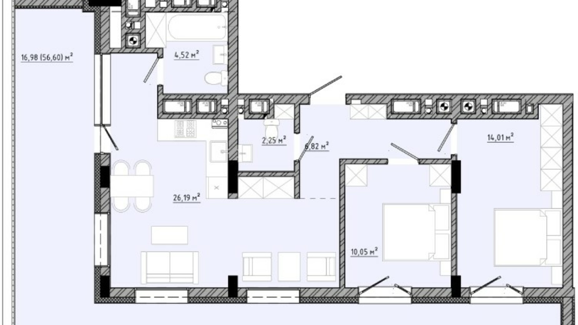 Планування апартаментів в ЖК на Спортивній 80.82 м², фото 558864