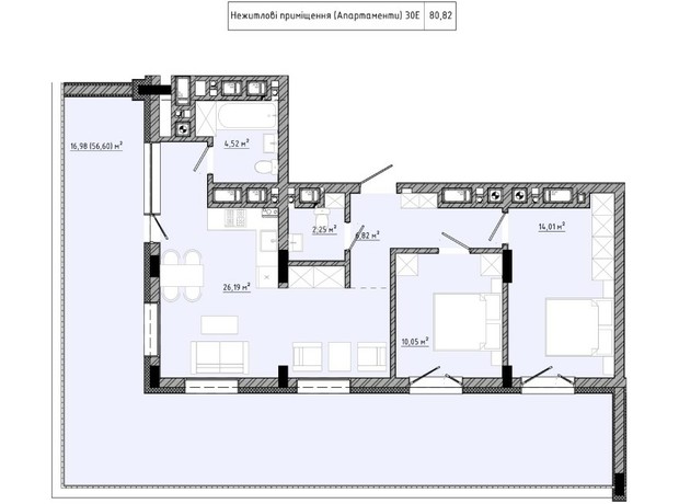 ЖК на Спортивной: планировка 2-комнатной квартиры 80.82 м²