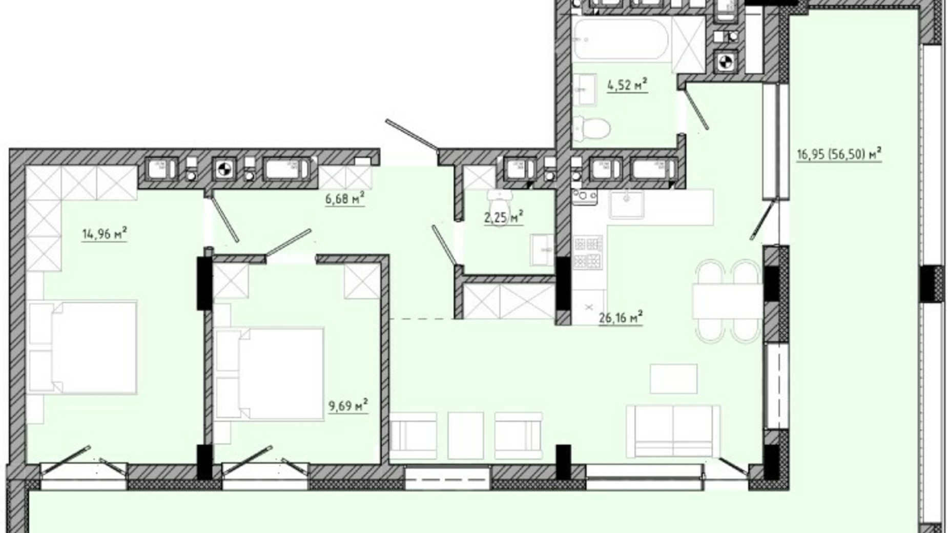 Планировка апартаментов в ЖК на Спортивной 81.21 м², фото 558869