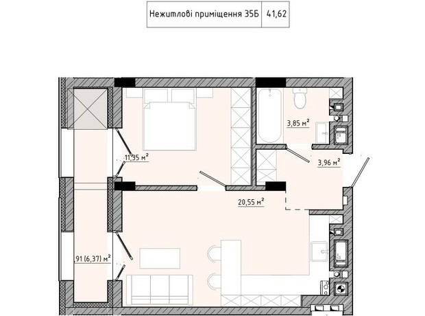 ЖК на Спортивной: планировка 1-комнатной квартиры 41.62 м²