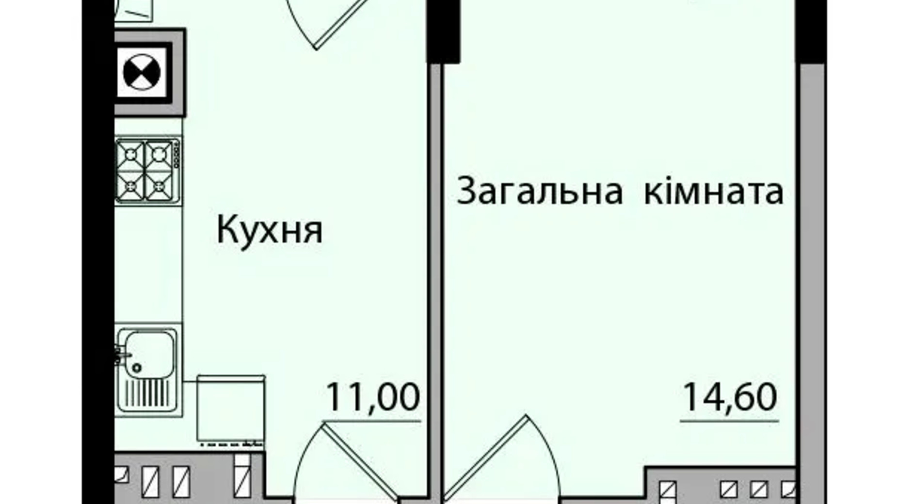 Планування 1-кімнатної квартири в ЖК Панорама 40.3 м², фото 559164