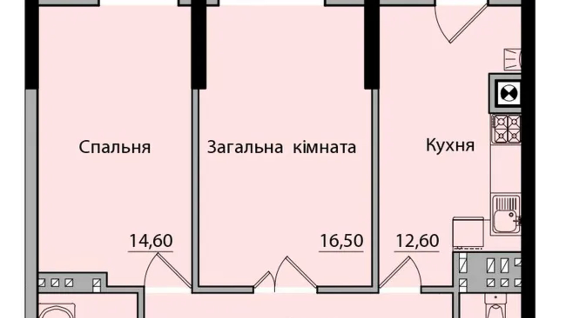 Планування 2-кімнатної квартири в ЖК Панорама 61.7 м², фото 559166