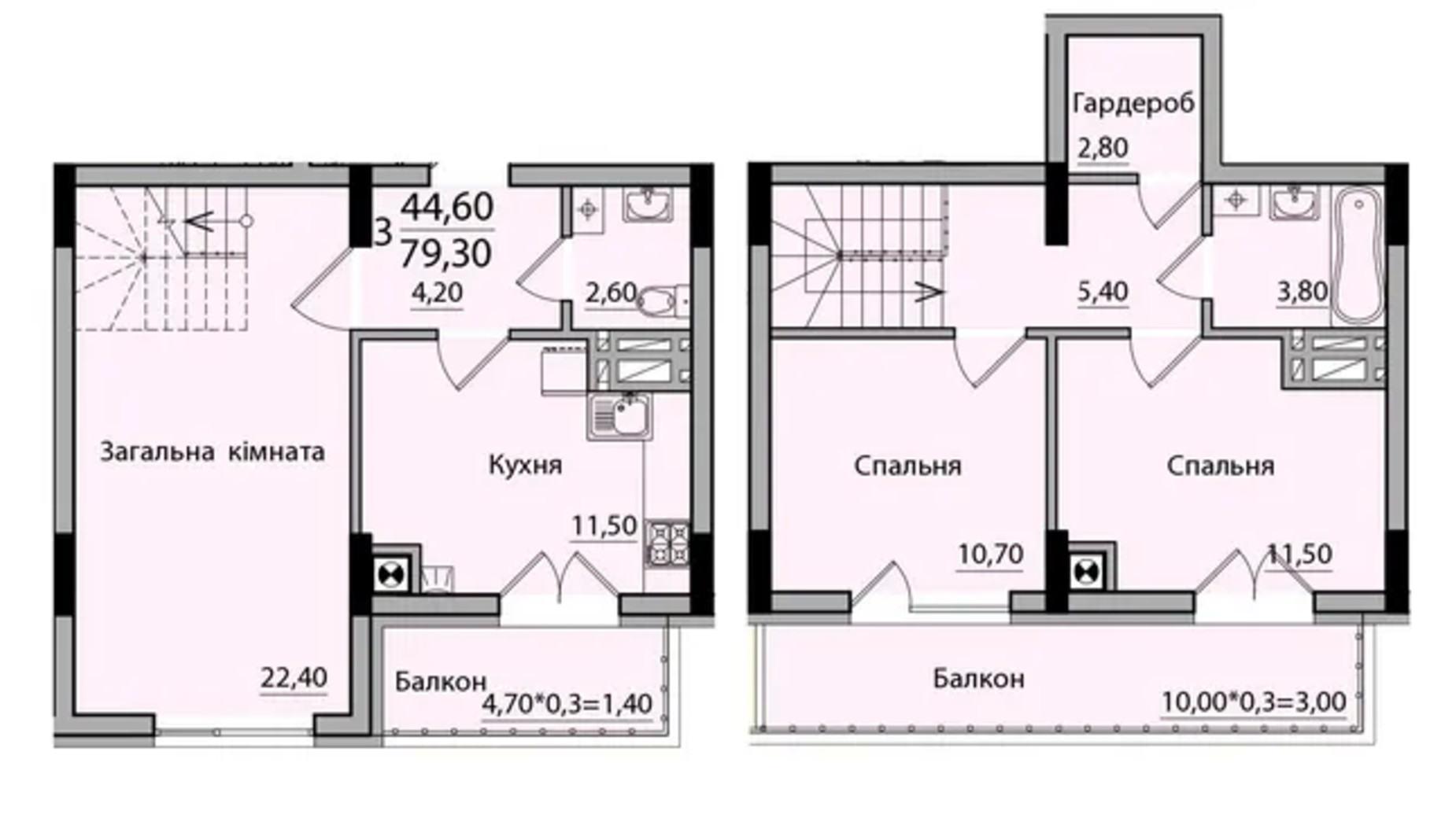 Планировка 3-комнатной квартиры в ЖК Панорама 79.3 м², фото 559168