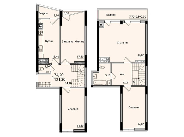 ЖК Панорама: планировка 4-комнатной квартиры 121.3 м²