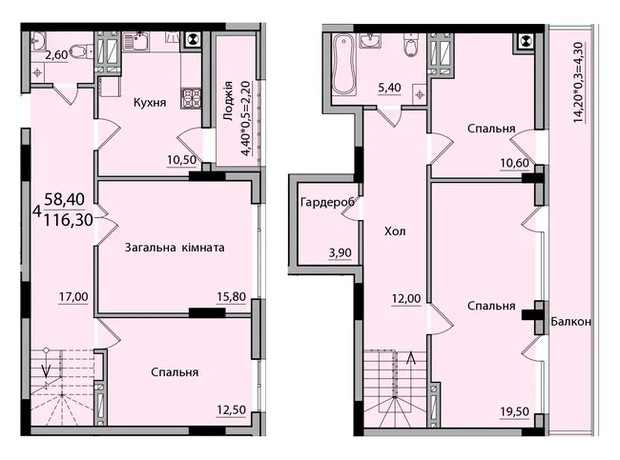 ЖК Панорама: планування 4-кімнатної квартири 116.3 м²