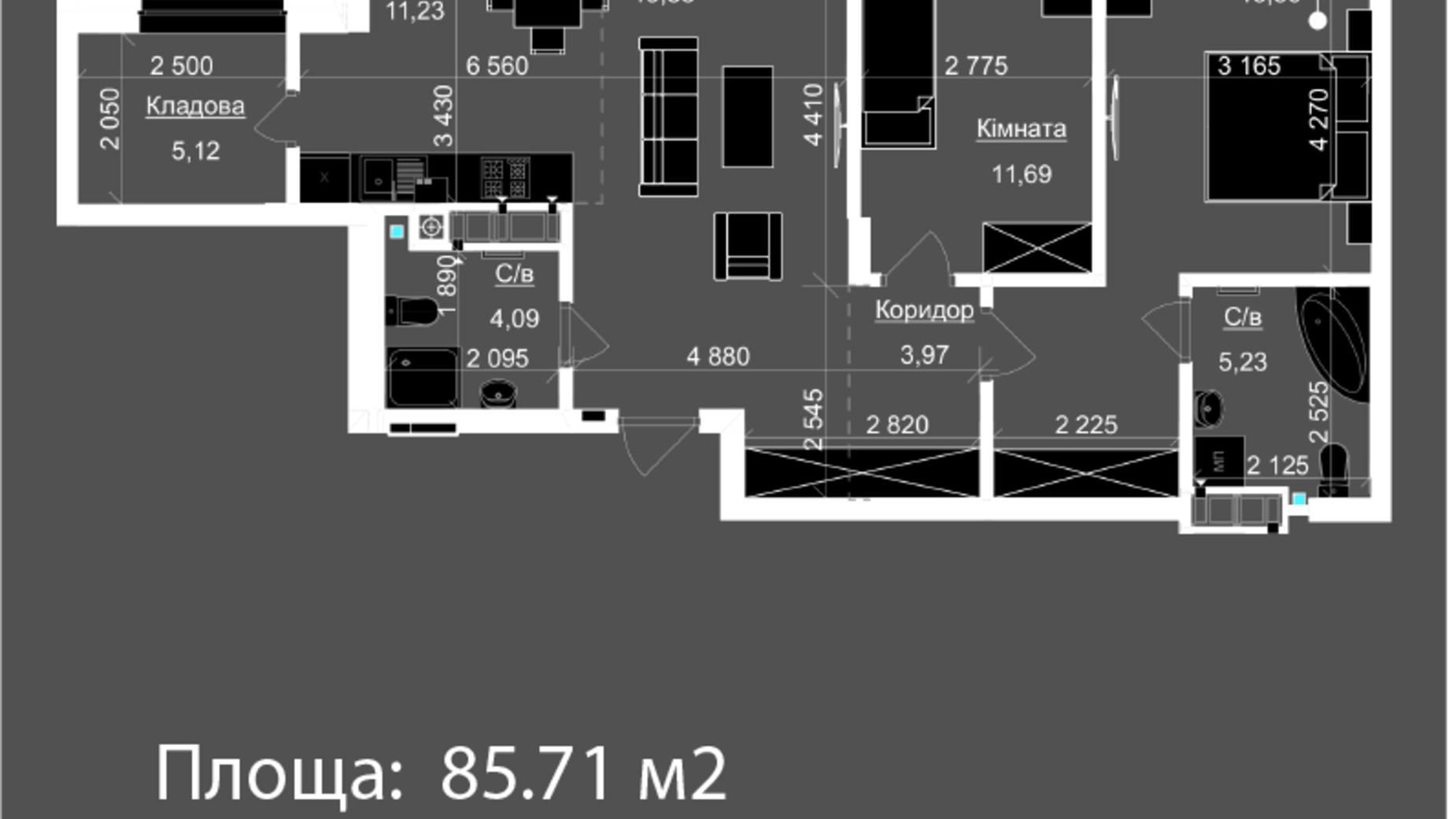 Планировка 2-комнатной квартиры в ЖК Nova Magnolia 85.71 м², фото 559235