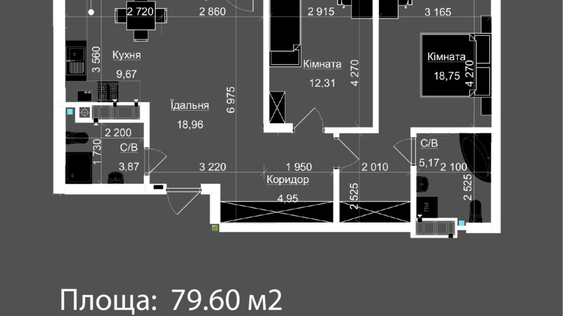 Планировка 2-комнатной квартиры в ЖК Nova Magnolia 79.6 м², фото 559239