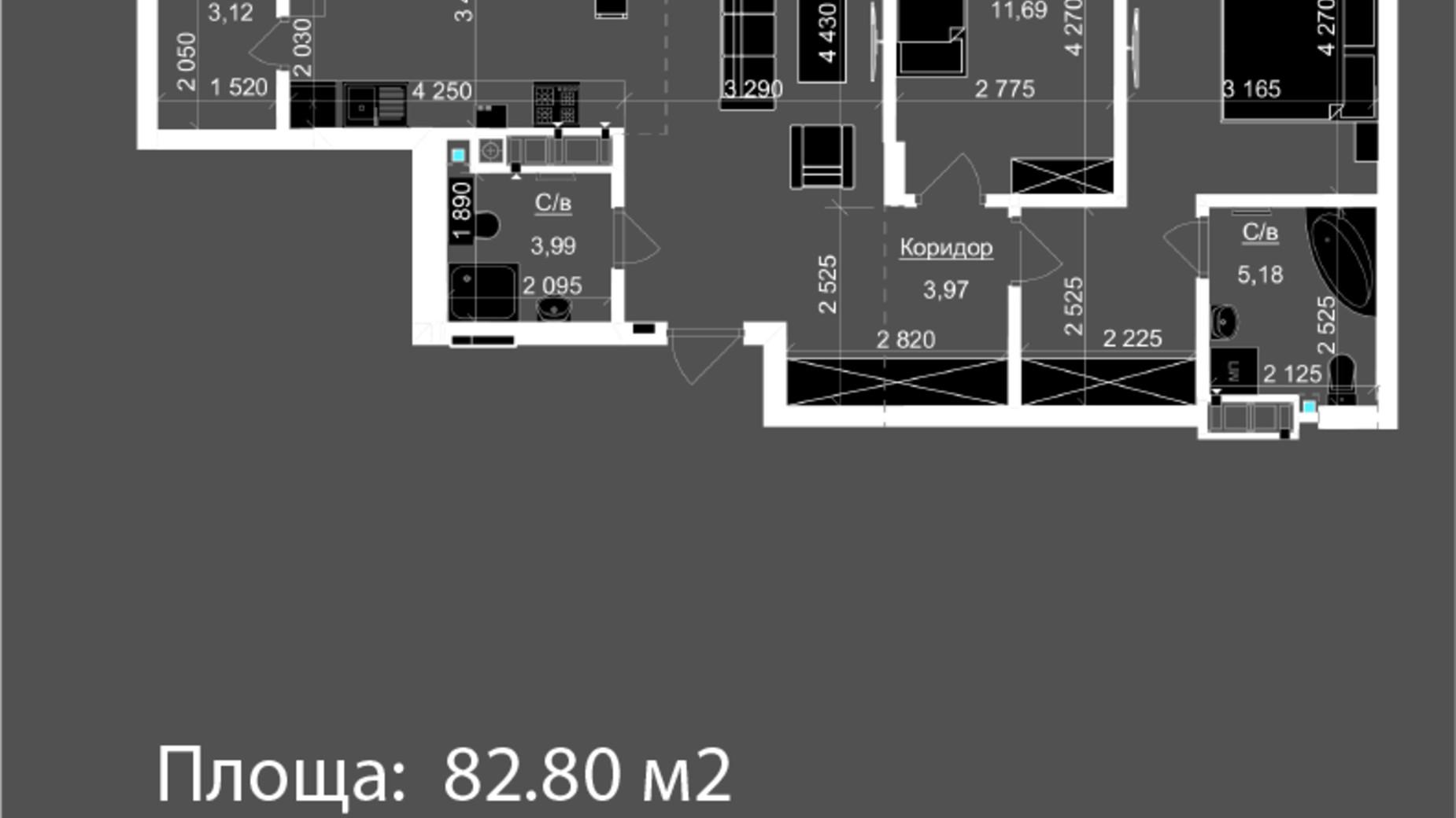 Планировка 2-комнатной квартиры в ЖК Nova Magnolia 82.8 м², фото 559243