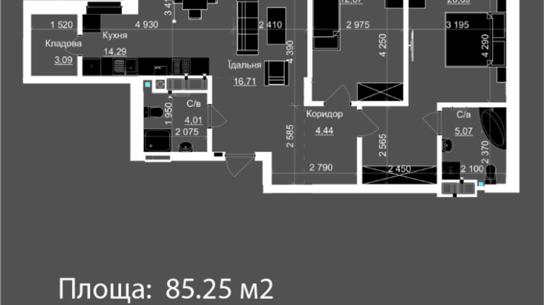 Планировка 2-комнатной квартиры в ЖК Nova Magnolia 85.25 м², фото 559246