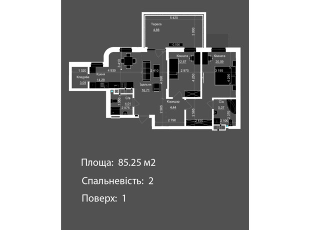 ЖК Nova Magnolia: планировка 2-комнатной квартиры 85.25 м²