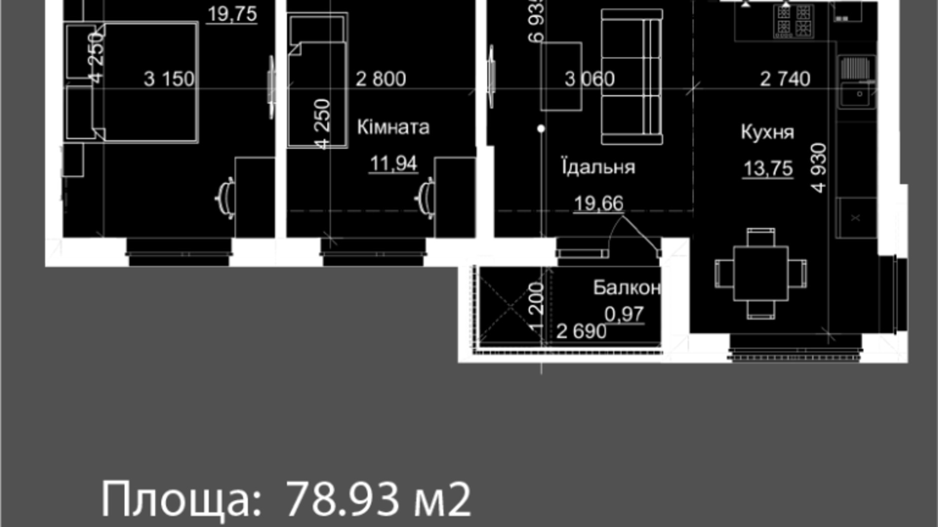 Планировка 2-комнатной квартиры в ЖК Nova Magnolia 78.93 м², фото 559251