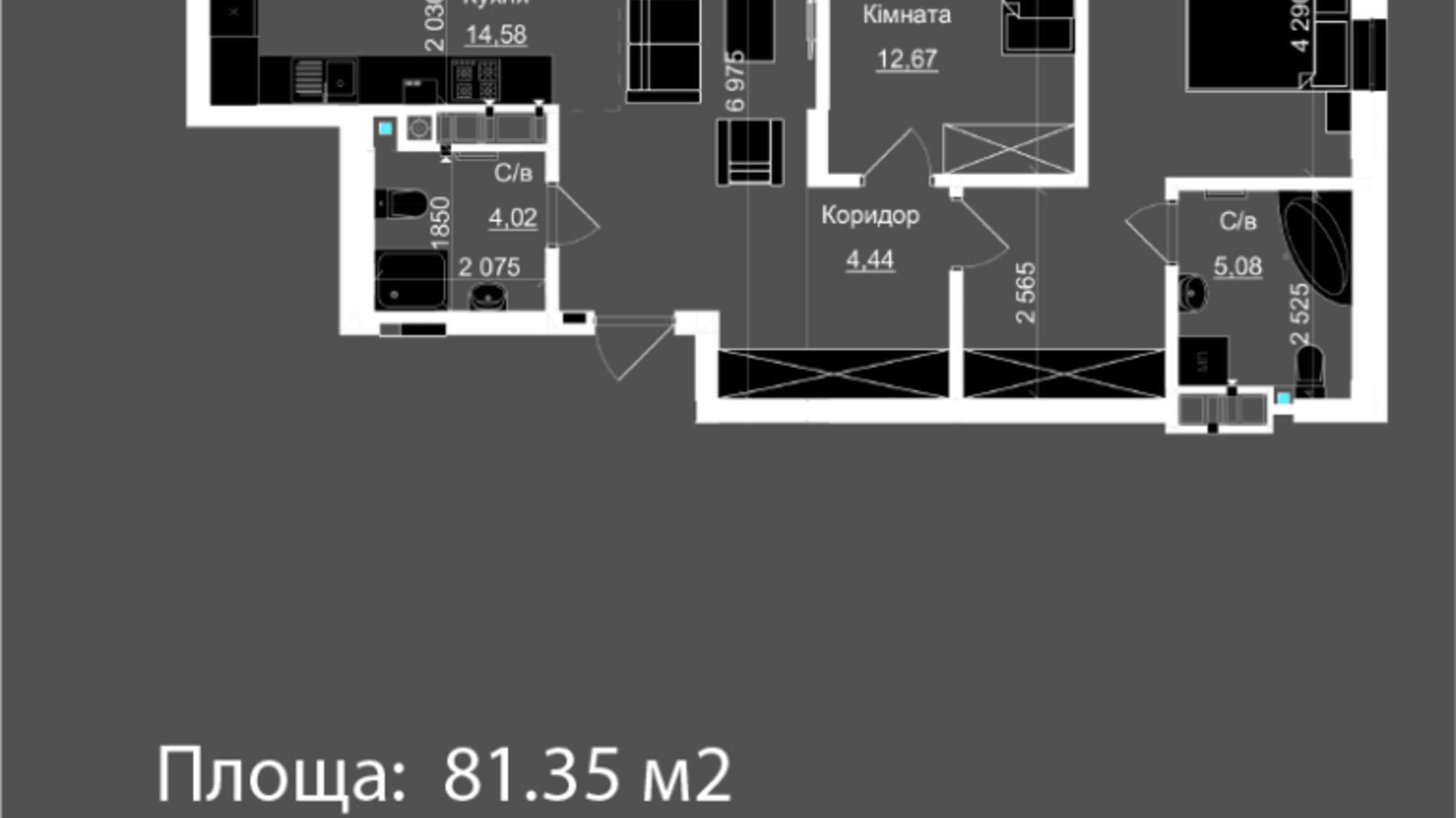 Планировка 2-комнатной квартиры в ЖК Nova Magnolia 81.35 м², фото 559255