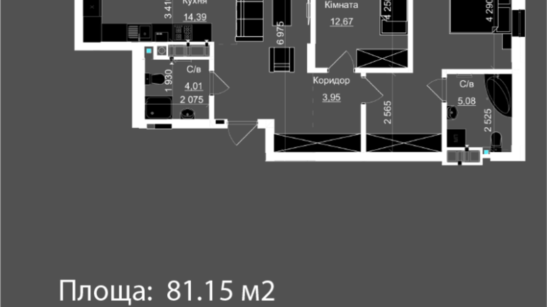 Планировка 2-комнатной квартиры в ЖК Nova Magnolia 81.15 м², фото 559259