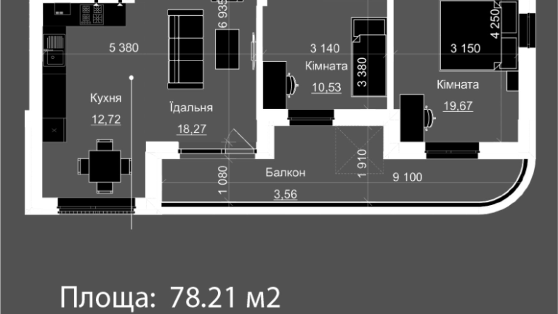 Планування 2-кімнатної квартири в ЖК Nova Magnolia 78.21 м², фото 559262