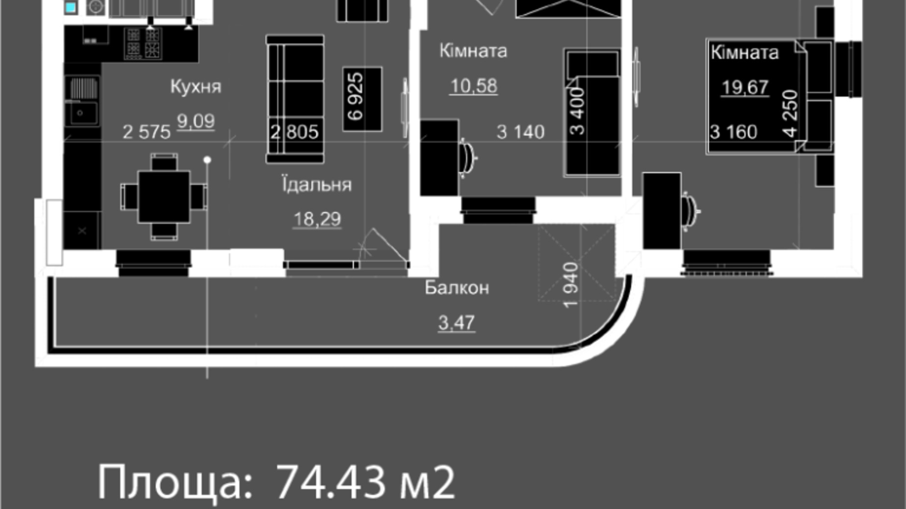Планировка 2-комнатной квартиры в ЖК Nova Magnolia 74.43 м², фото 559268