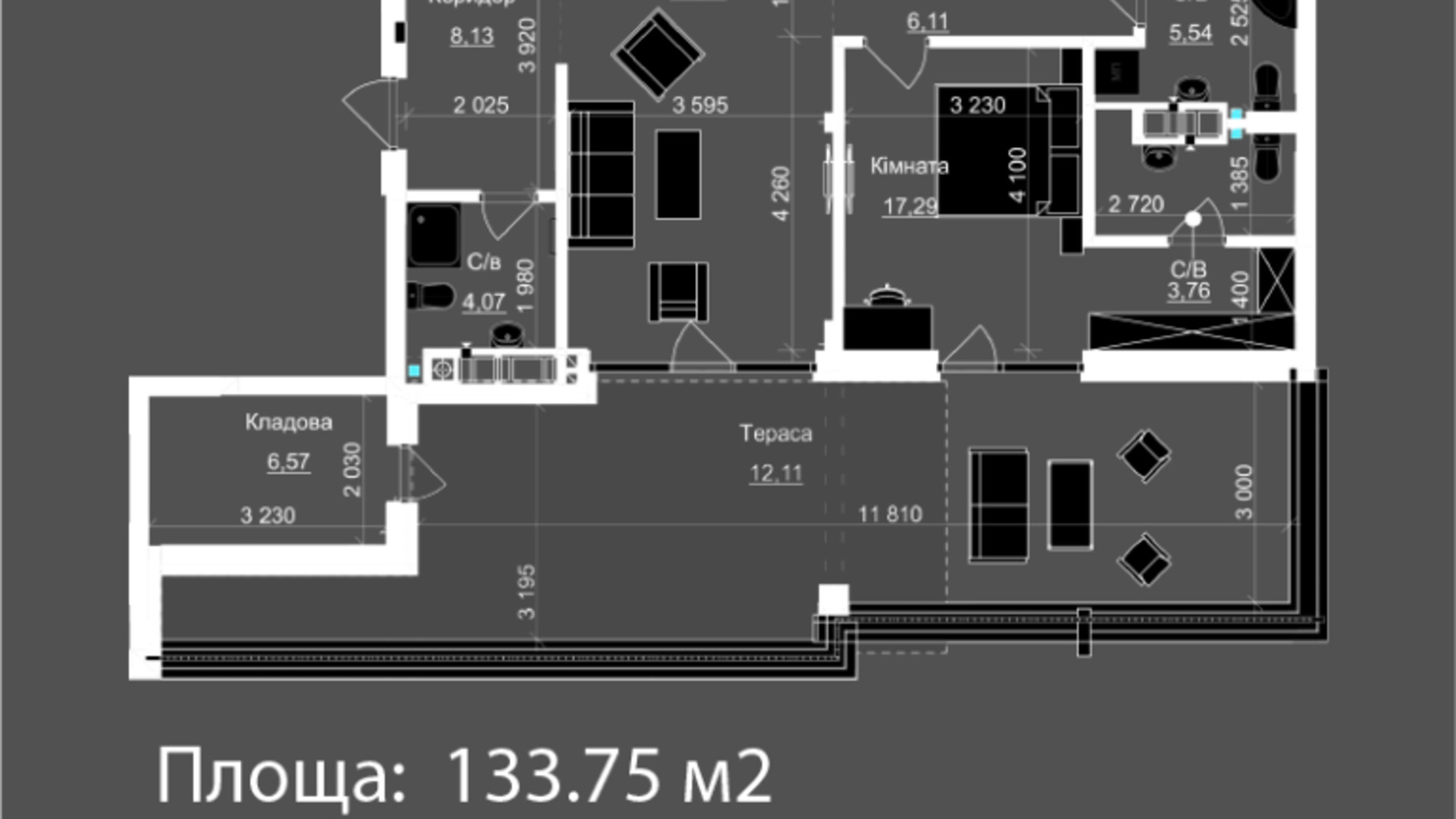 Планування 3-кімнатної квартири в ЖК Nova Magnolia 133.75 м², фото 559282