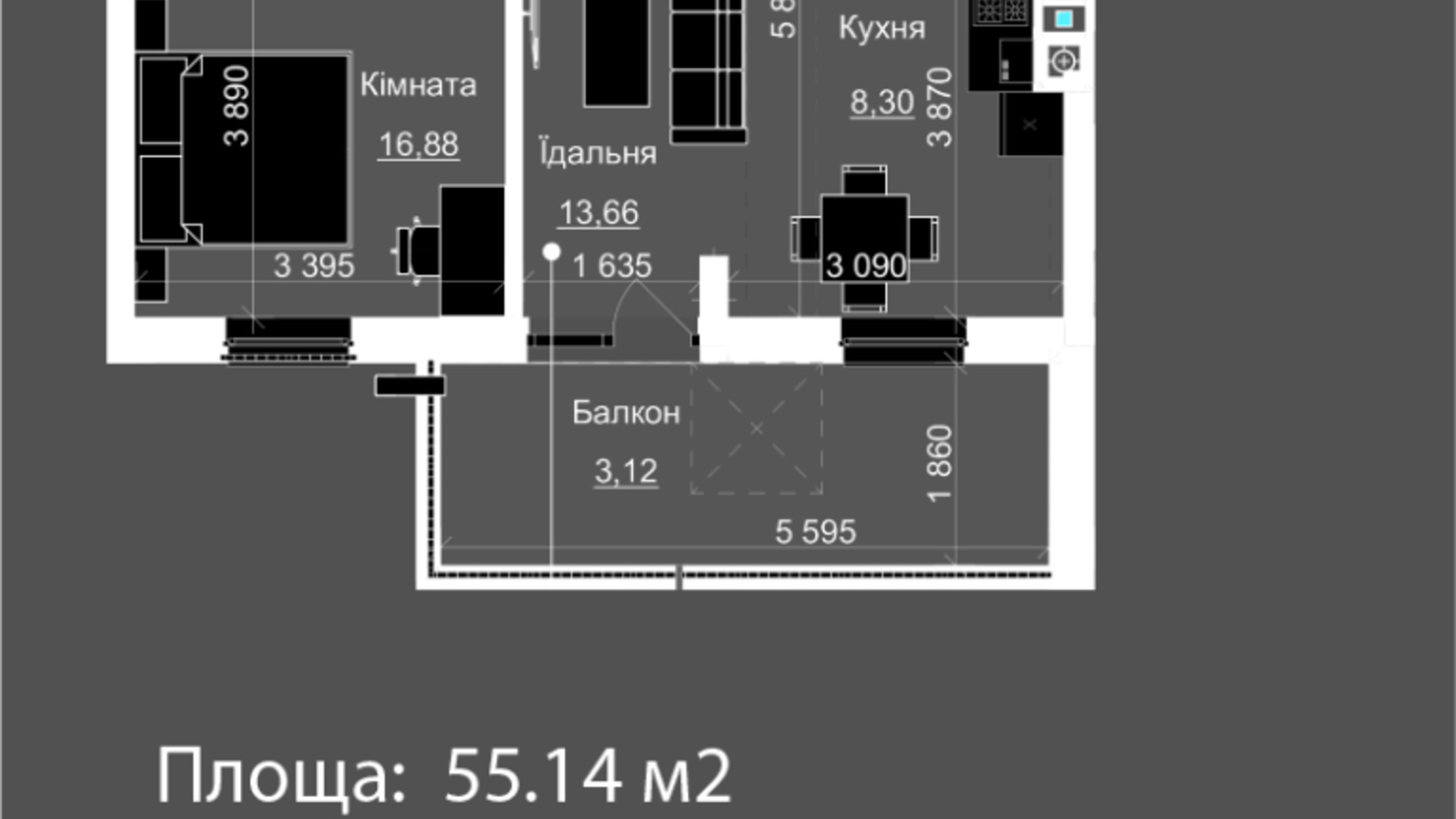 Планировка 1-комнатной квартиры в ЖК Nova Magnolia 55.14 м², фото 559283