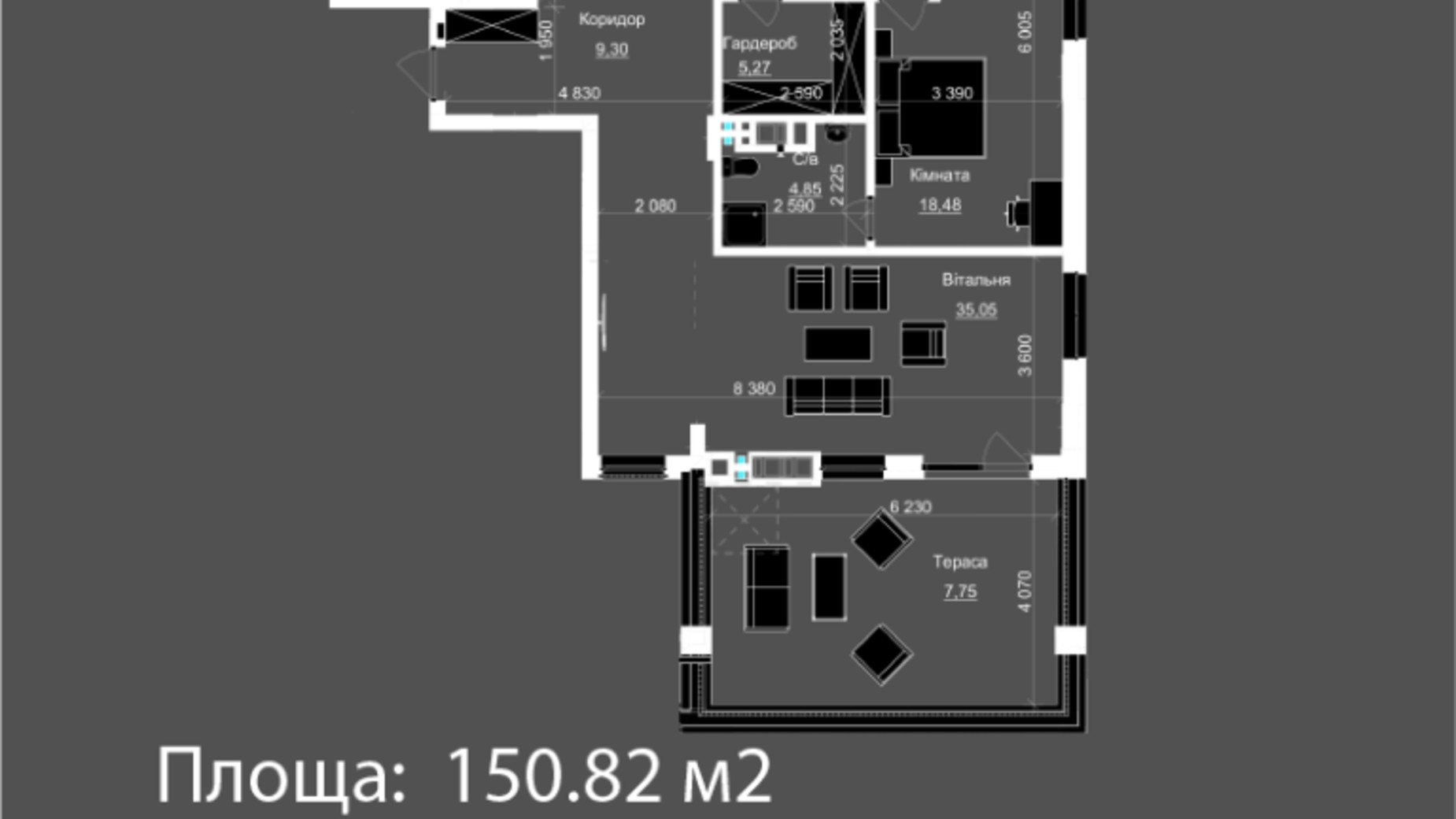 Планировка 3-комнатной квартиры в ЖК Nova Magnolia 150.82 м², фото 559288