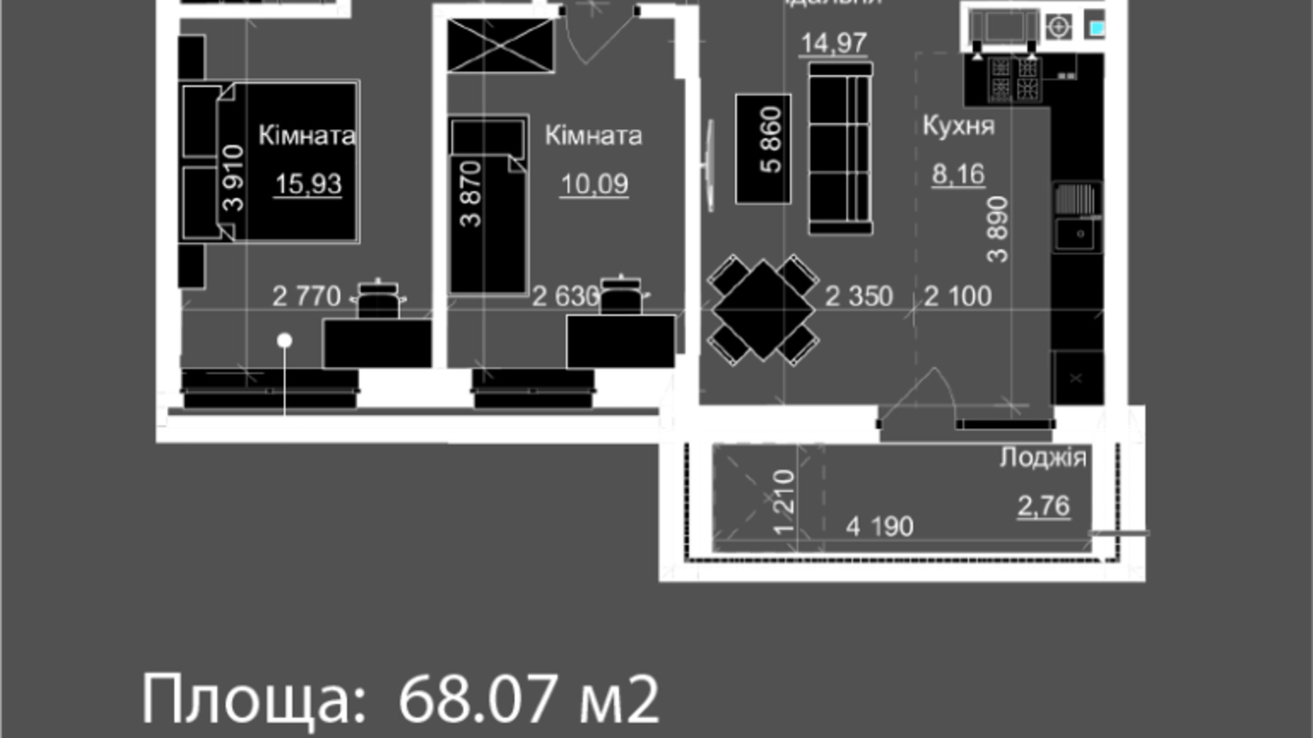 Планировка 2-комнатной квартиры в ЖК Nova Magnolia 68.07 м², фото 559291