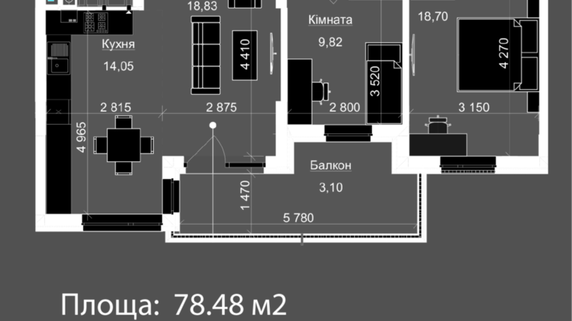 Планировка 2-комнатной квартиры в ЖК Nova Magnolia 78.48 м², фото 559297