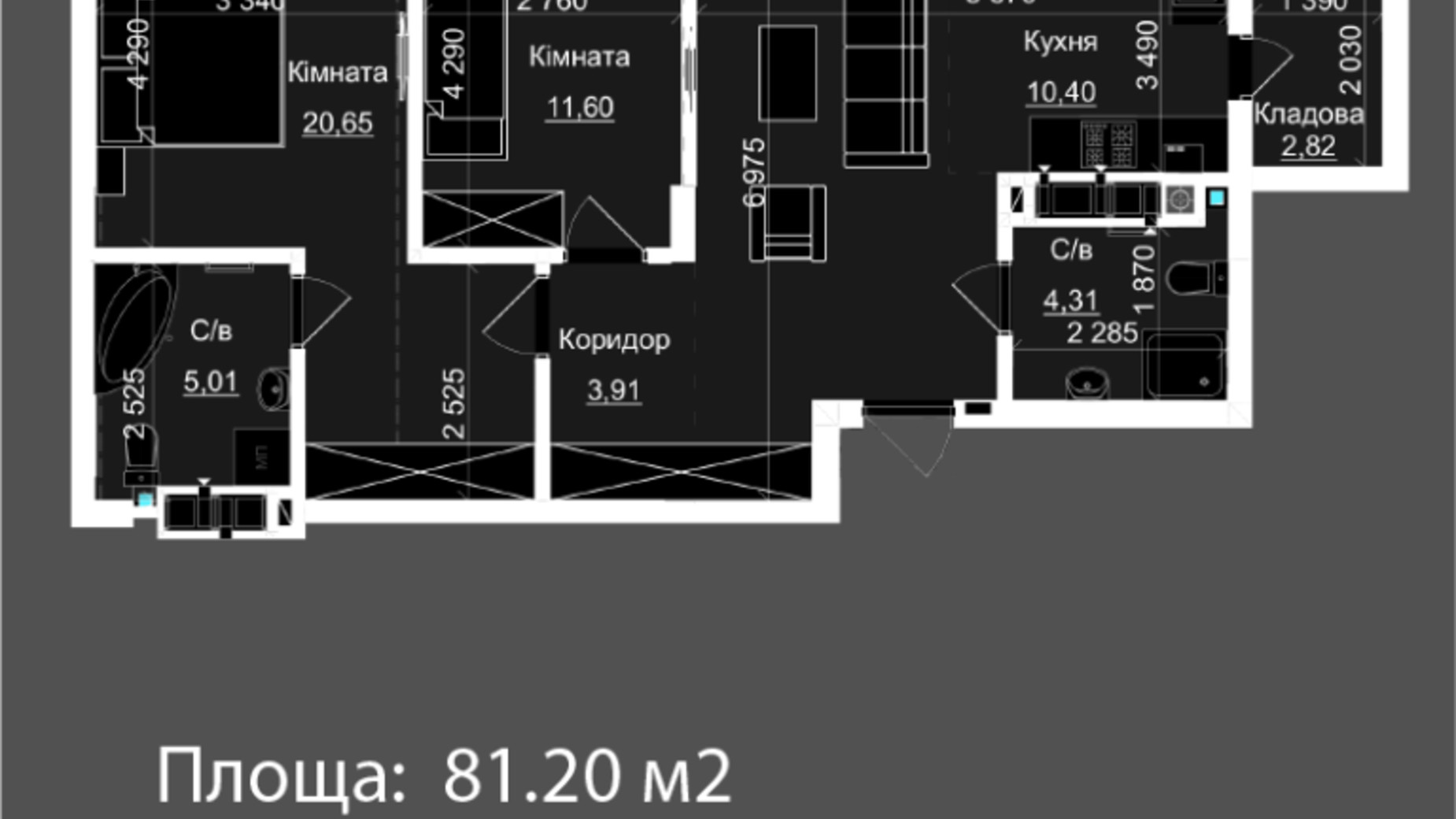 Планировка 2-комнатной квартиры в ЖК Nova Magnolia 81.2 м², фото 559299