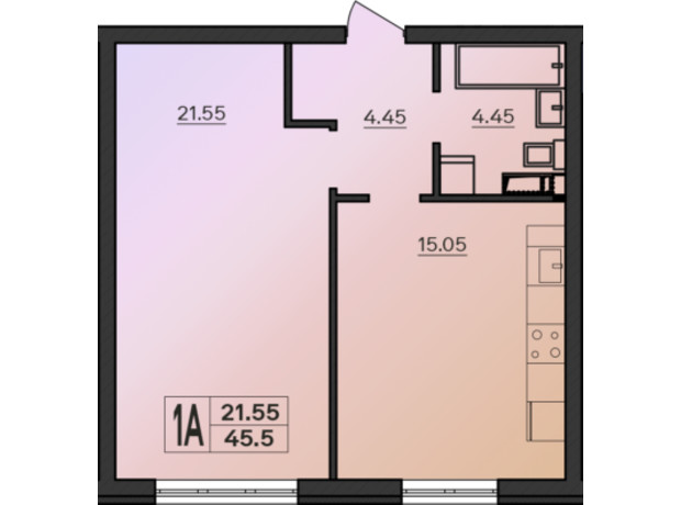 ЖК Острова: планування 1-кімнатної квартири 45.5 м²