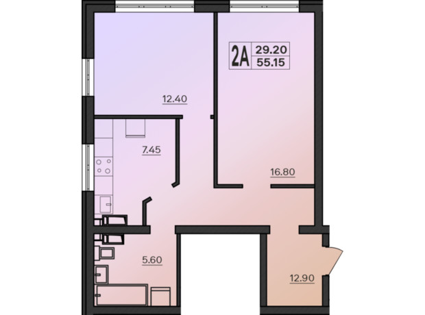 ЖК Острова: планировка 2-комнатной квартиры 55.15 м²