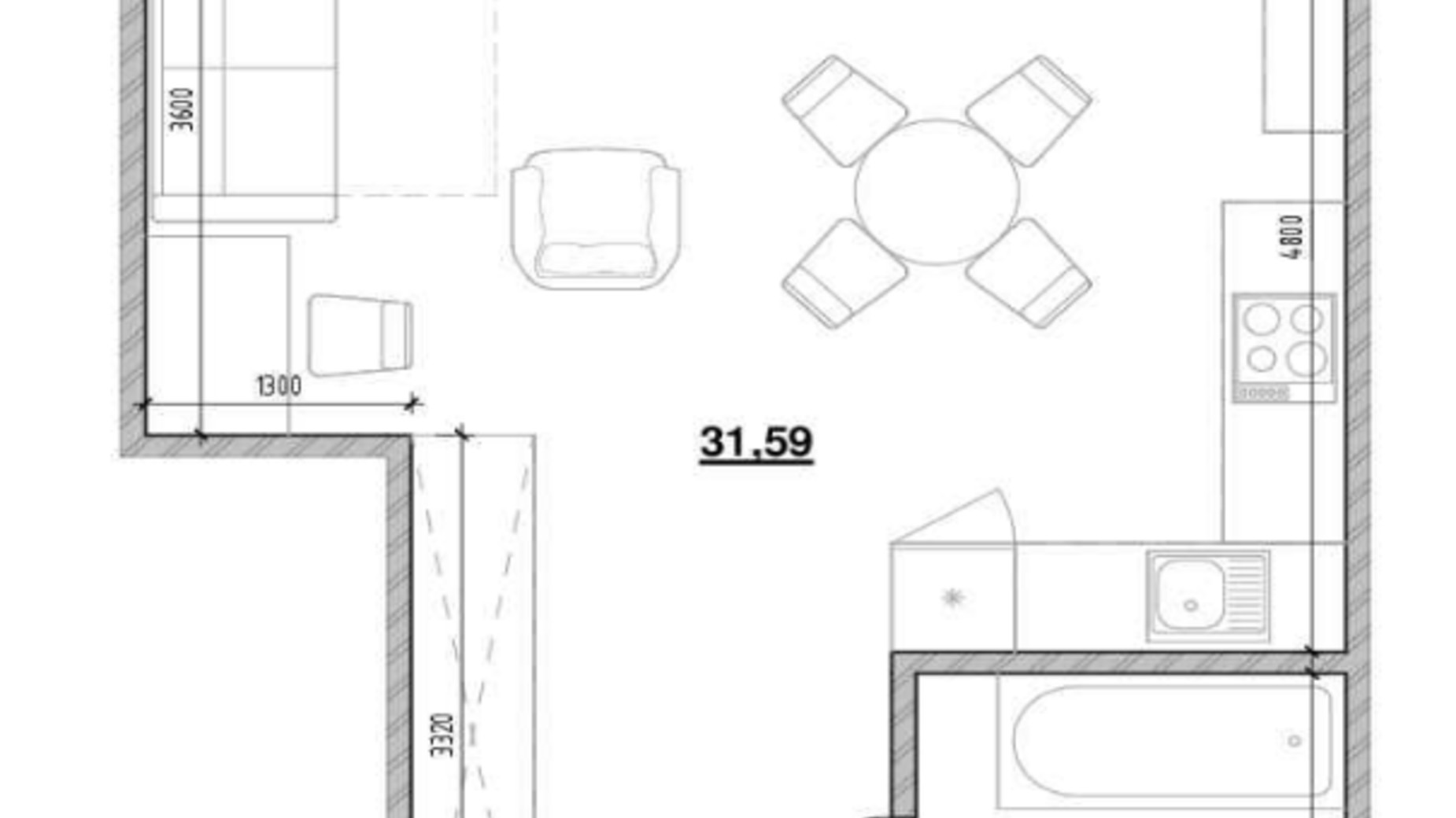 Планування 1-кімнатної квартири в ЖК Компаньйон 35.79 м², фото 559446