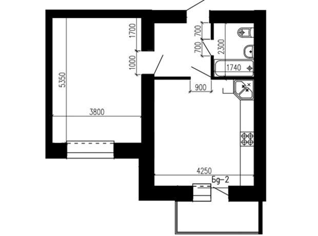 ЖК Острозький: планування 1-кімнатної квартири 51.8 м²