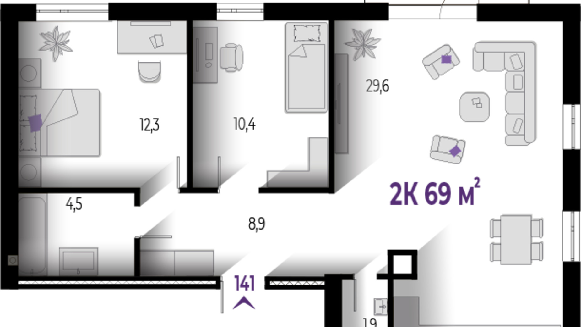 Планировка 2-комнатной квартиры в ЖК Wawel 69 м², фото 559987
