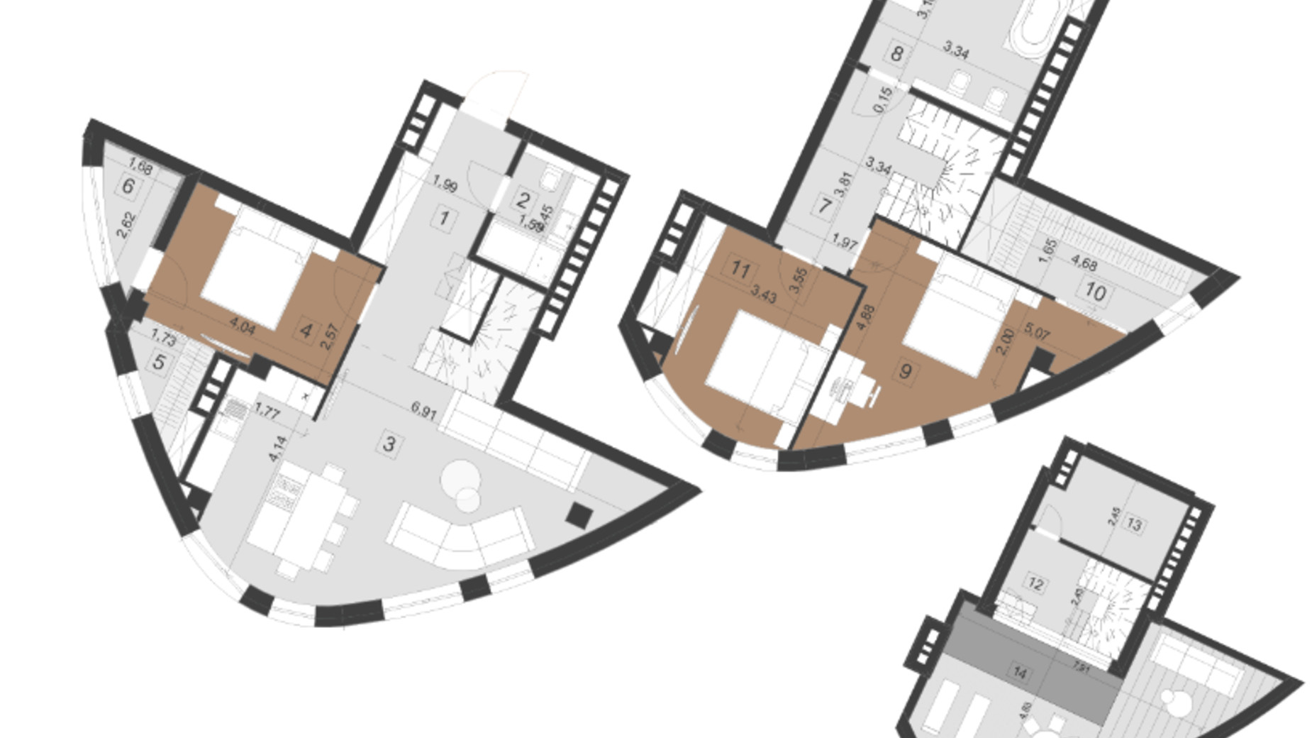 Планировка 3-комнатной квартиры в ЖК Парус Премиум 139.5 м², фото 560500