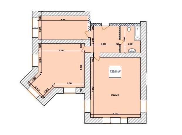 Клубный дом Наваль: планировка 3-комнатной квартиры 129.8 м²
