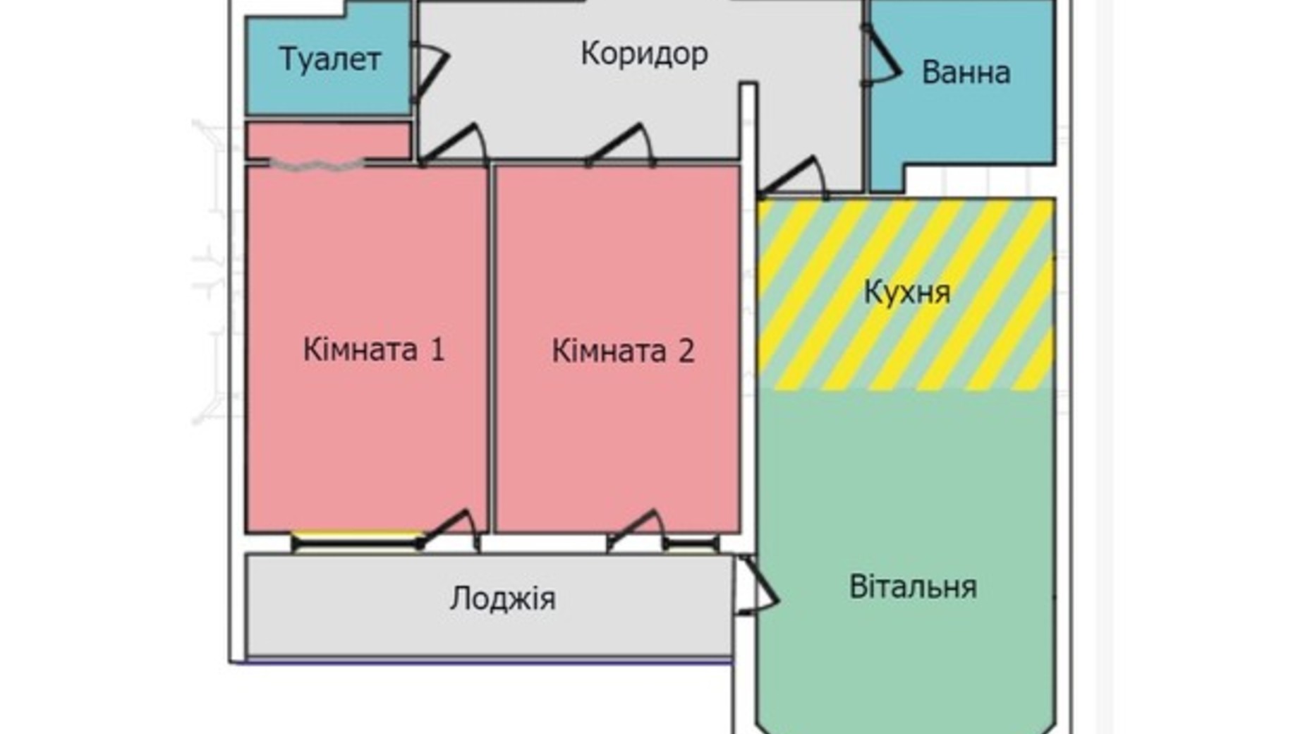 Планування 2-кімнатної квартири в ЖК Київський 76.4 м², фото 560749