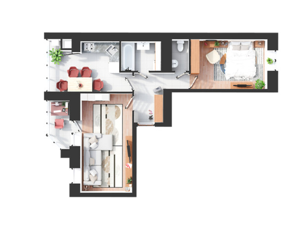 ЖК Еней: планування 2-кімнатної квартири 58 м²