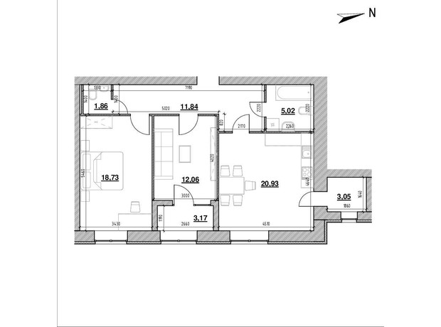 ЖК Компаньйон: планування 2-кімнатної квартири 76.3 м²