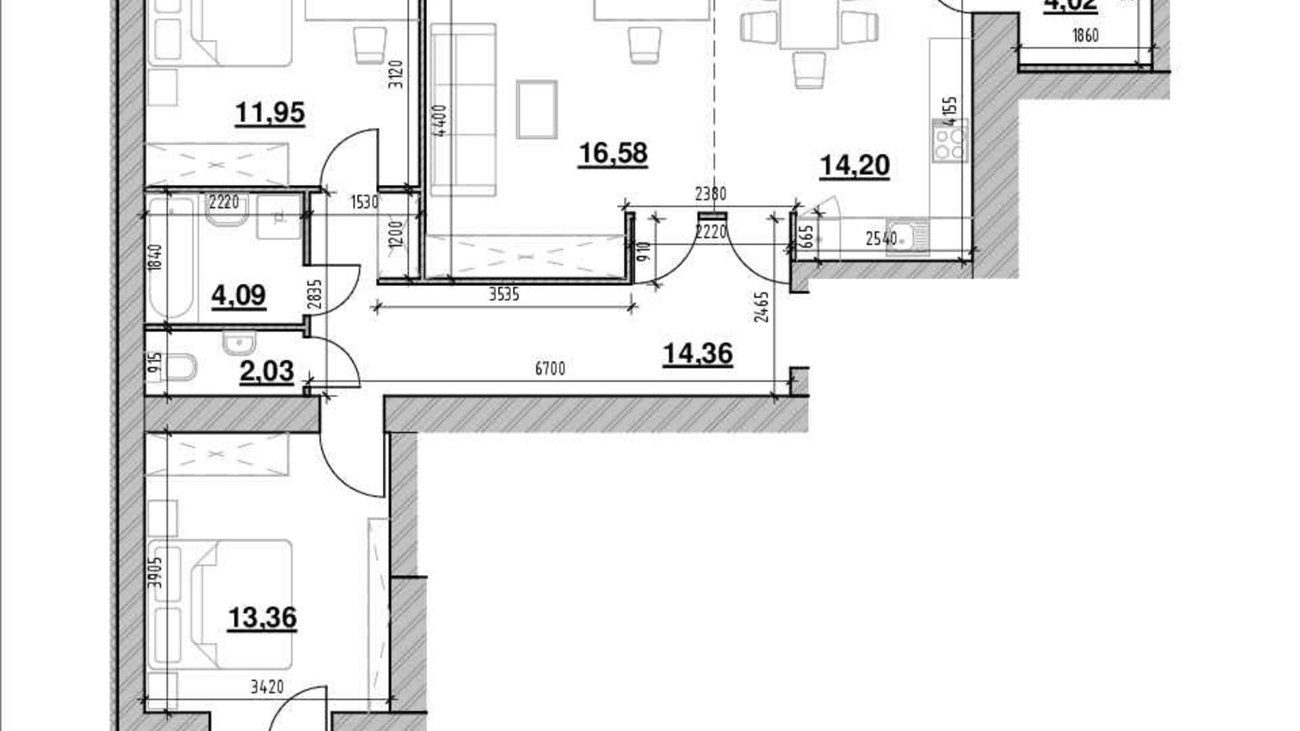 Планировка 3-комнатной квартиры в ЖК Компаньон 82.7 м², фото 560809