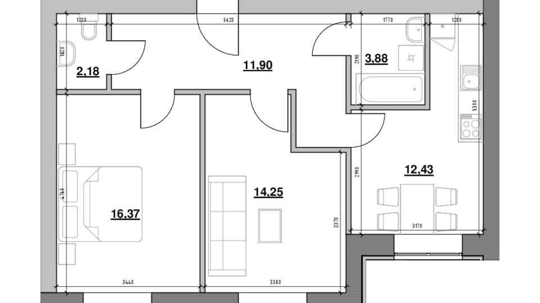 Планування 1-кімнатної квартири в ЖК Шенген 61.01 м², фото 560893