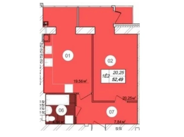ЖК Премьер: планировка 1-комнатной квартиры 52.49 м²