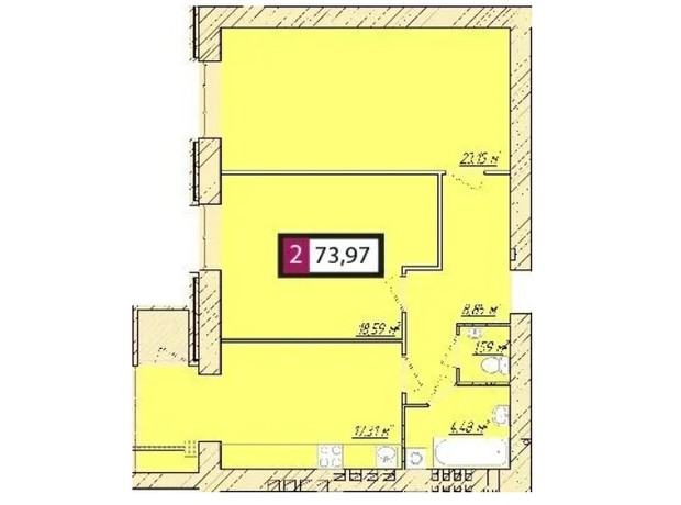 ЖК Премьер: планировка 2-комнатной квартиры 73.97 м²