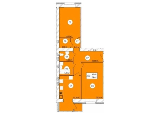 ЖК Премьер: планировка 2-комнатной квартиры 78.91 м²
