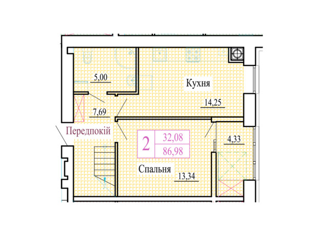 ЖК Атмосфера: планировка 2-комнатной квартиры 86.98 м²