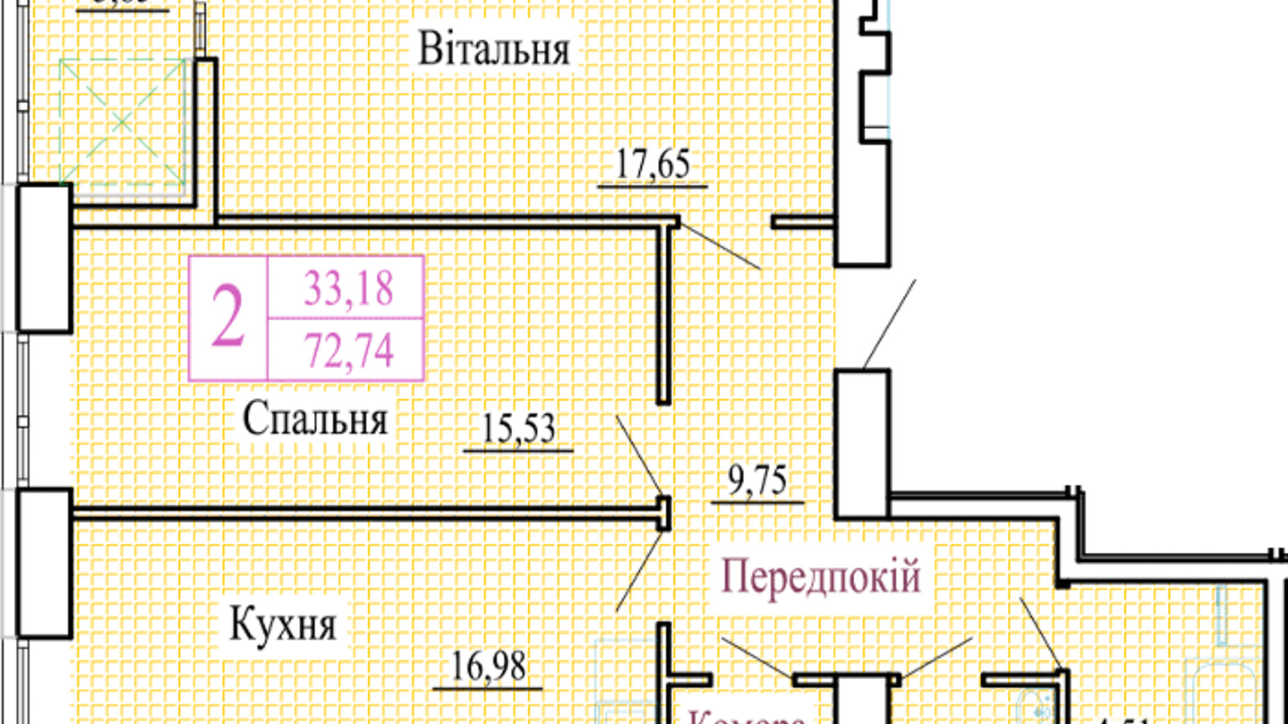 Планировка 2-комнатной квартиры в ЖК Атмосфера 72.74 м², фото 561186