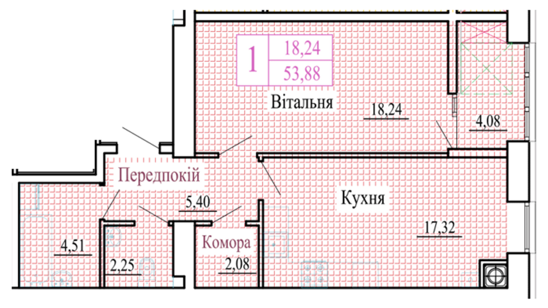 Планування 1-кімнатної квартири в ЖК Атмосфера 53.88 м², фото 561189