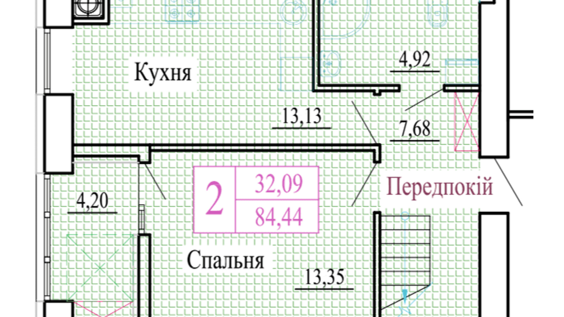 Планування багато­рівневої квартири в ЖК Атмосфера 84.44 м², фото 561197