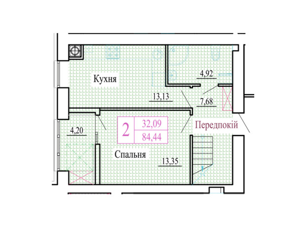 ЖК Атмосфера: планировка 2-комнатной квартиры 84.44 м²