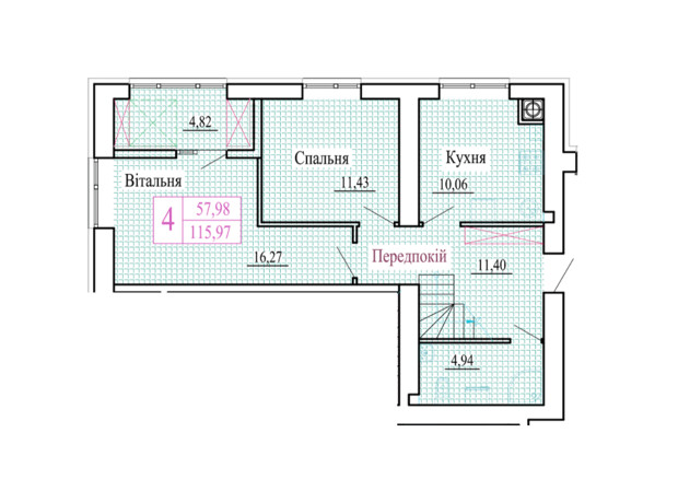 ЖК Атмосфера: планировка 4-комнатной квартиры 115.97 м²